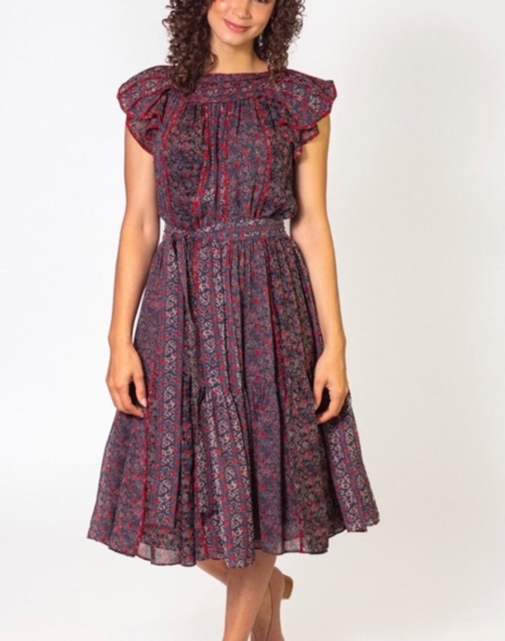 ULLA JOHNSON Callista Belted Gathered Twilight Floral Silk Dress Size 6